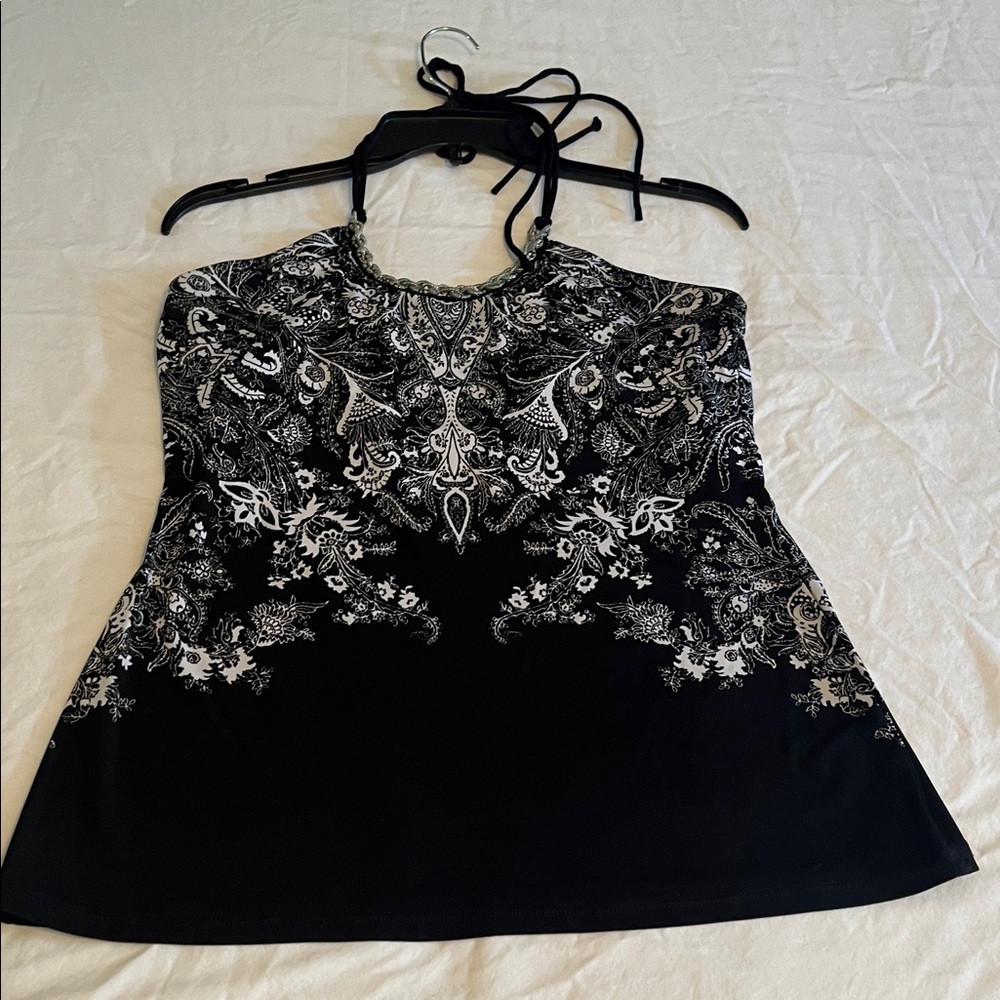 White House Black Market Elegant Black and White Top